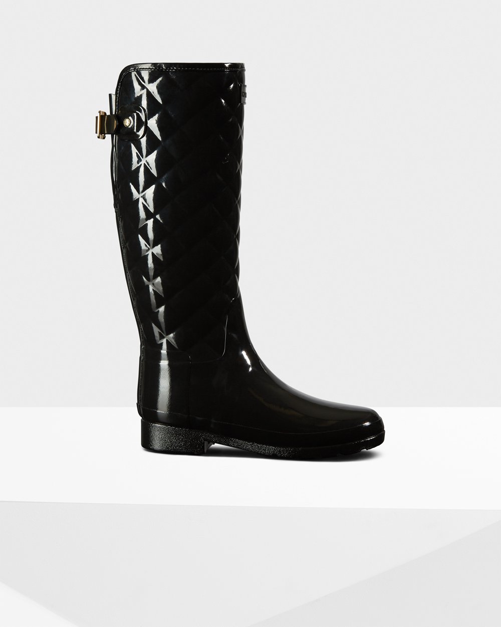 Women Hunter Refined Slim Fit Adjustable Quilted | Tall Rain Boots Black | NZ-39862-SONZ